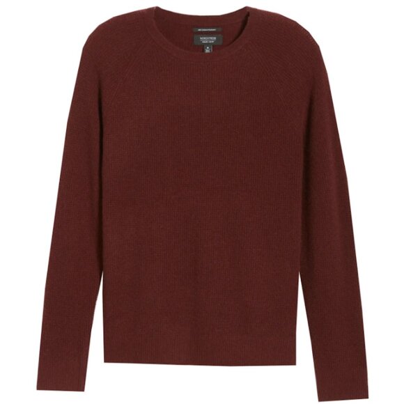 Nordstrom Men's Shop -100% Cashmere Waffle-Knit Crewneck in Dark Red, S oversize - Picture 8 of 11